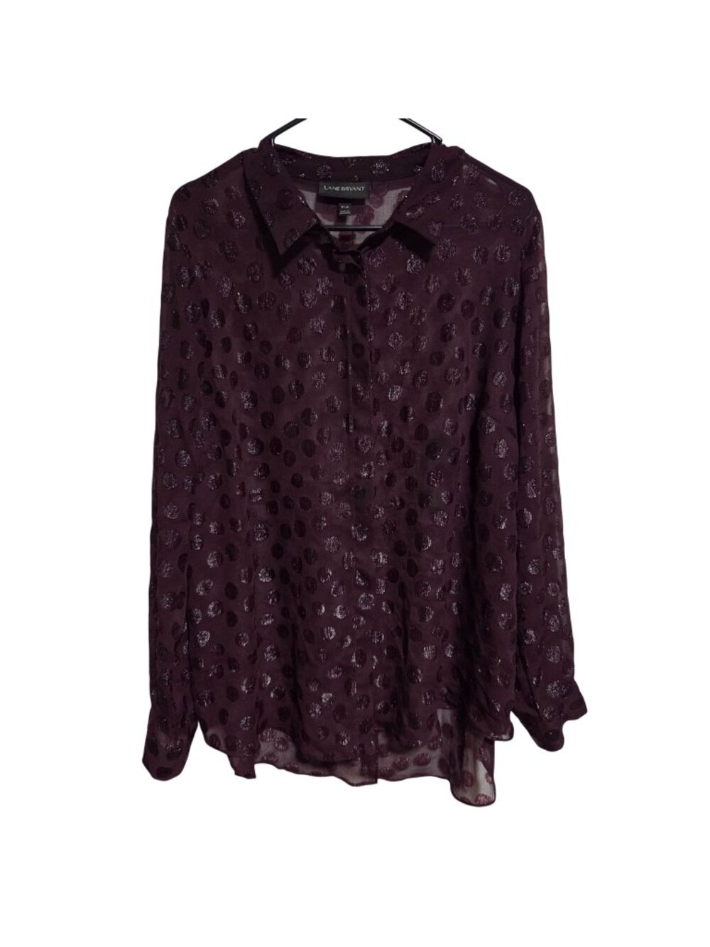 Lane Bryant Sheer Blouse Womens Plus Size 18 20 Purple Polka Dot Button Up Top